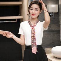 2016新款韩版雪纺衫圆领短袖t恤a字半身裙套装