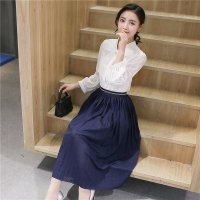 2016夏新款韩版松紧腰中长百褶半身裙女