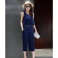 2016时尚百搭显瘦可拆卸连体裤套装女九分裤高腰阔腿裤