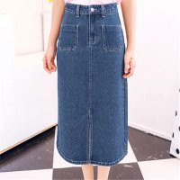 2016闺蜜装高腰开叉女包臀A字裙中长款牛仔半身裙
