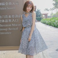 2016夏季新款日韩小清新雪纺背心 半身短裙套装女