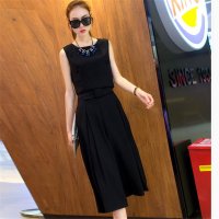 2016夏季新款雪纺无袖上衣七分阔腿裤两件套女