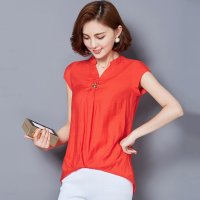 2016夏新款女装韩范短袖棉麻衬衫女上衣百搭宽松