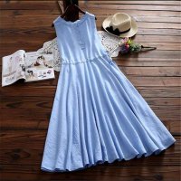 2016女装新款花瓣领小清新腰部拉绳连衣裙