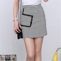 2016夏季女装雪纺新款黑白条纹斜口袋半身裙高腰A字短裙