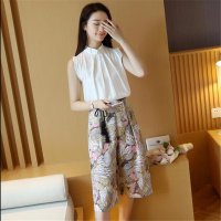 2016夏装新款大码女装胖MM无袖T恤七分裤阔腿裤套装