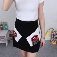 2016夏装绣花嘴唇贴布流苏A字裙清新短裙女高腰半身裙子