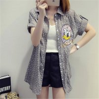 2016大码开衫薄星星印花衬衣中长款 胖MM宽松