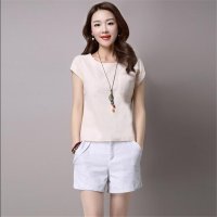 2016女宽松韩范圆领新款纯色亚麻百搭短袖t恤