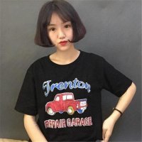 2016新款卡通小汽车字母印花圆领学生棉短袖T恤女