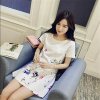 2016韩版新款女装印花圆领短袖T恤 A字半身裙两件套