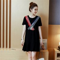2016大码女装 学院风交叉亮片显瘦连衣裙
