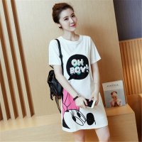 2016大码女装卡通印花手工立体亮片纯棉中长款连衣裙