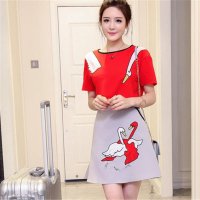 2016夏季女装新款短袖刺绣上衣 半身裙两件套连衣裙