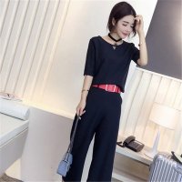 2016夏季新款气质OL短袖上衣 阔裤套装 皮带