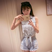 2016女夏薄短款小披肩外套背心小坎肩打结百搭牛仔马甲