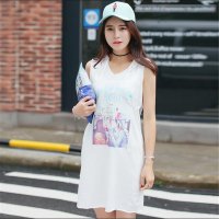 2016夏季新款韩版卡通动漫连帽V领抽绳无袖背心连衣裙