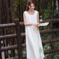 2016文艺中国风手绘印花连衣裙背心宽松长裙孕妇裙