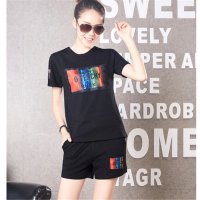 2016新款潮韩版时尚休闲圆领短袖T恤短裤两件套运动