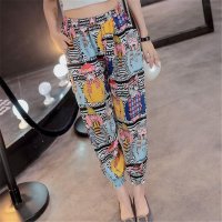 2016夏季女韩版动物头像印花9分休闲长裤哈伦裤