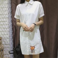 2016夏季新款学院风刺绣连衣裙文艺范衬衫款裙