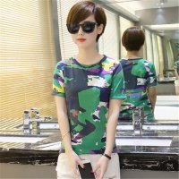2016夏季新款迷彩印花T恤精梳棉打底衫潮