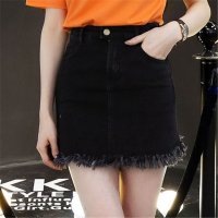 2016新款清新流苏毛须边A字修身牛仔短裙