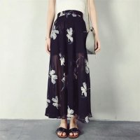 2016飘逸女神花色水墨画雪纺开衩包臀半身裙女