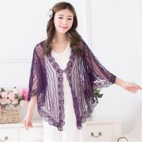 2016小香风甜美开衫网纱大码女装喇叭袖防晒衫