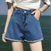 2016新款潮韩国高腰卷边磨白水洗女牛仔裤