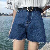 2016新款韩版蓝色侧开叉牛仔短裤女夏季高腰显瘦热裤