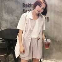 2016亚麻薄款西装外套棉麻西服短裤套装