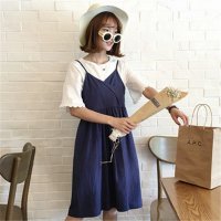 2016韩国学院风纯色连衣裙两件套