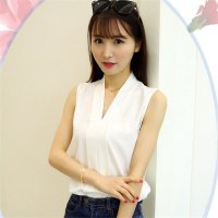 2016夏季女装韩版无袖v领大码雪纺衫女