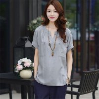 2016韩版亚麻棉麻胖mm加肥加大码T恤女