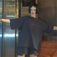 2016夏季新款 ulzzang 插肩袖针织宽松休闲套装