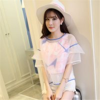 2016夏季欧洲站个性欧根纱防晒衫 印花无袖上衣两件套