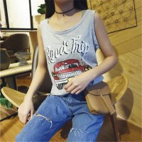 2016女装新款夏装字母印花小汽车背心