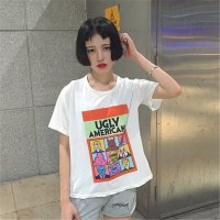 2016韩国ulzzang原宿bf风短袖女宽松圆领T恤