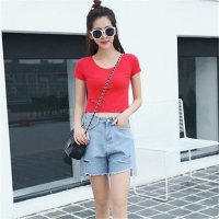 2016夏新韩版潮牌破洞修身短袖 短裤套装