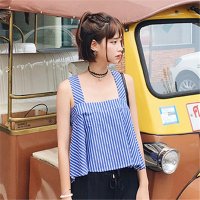 2016夏季新款韩版宽松显瘦吊带背心条纹无袖衬衫