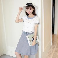 2016女装新款韩版拼接全棉少女抽绳收腰修身连衣裙