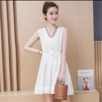 2016名族风小清新韩版系带V领流苏宽松A版无袖连衣裙