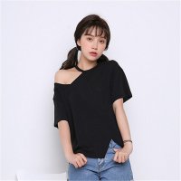 2016夏季女装性感镂空宽松挂脖短袖T恤