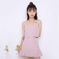 2016夏季韩版小清新女吊带裙两件套学院风连衣裙