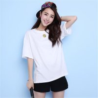 2016夏装新款女装圆领简约流行笑脸印花白T 短裤套装