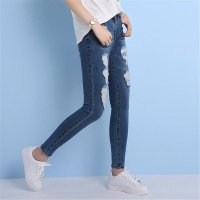 2016新款高腰破洞牛仔裤女修身显瘦弹力铅笔裤