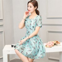 2016夏季新款女装小清新淑女公主裙印花修身短袖时尚连衣裙女