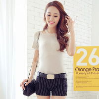 2016夏款韩版修身黑白烫银竖条纹百搭女短裤休闲热裤