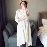 2016女装复古文艺棉麻连衣裙女 V领宽松时尚中长裙